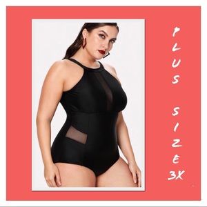 NWOT PLUS SIZE MESH PANEL HIGH NECK ONE PIECE